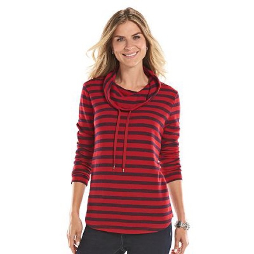 Chaps Striped French Terry Cowlneck Top - Women's size M